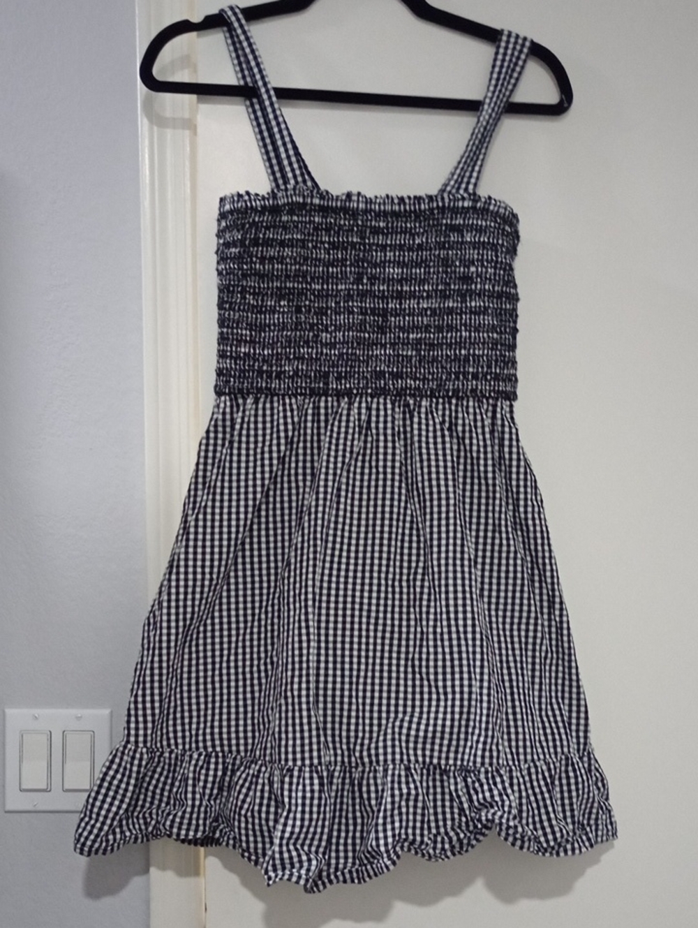 LOFT Black & White Gingham Smocked Sundress